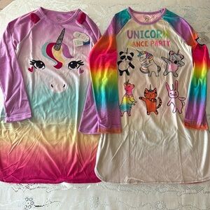 Wonder Nation Girls 14-16 Fleece Rainbow Unicorn Dance Party Nightgown Pajamas